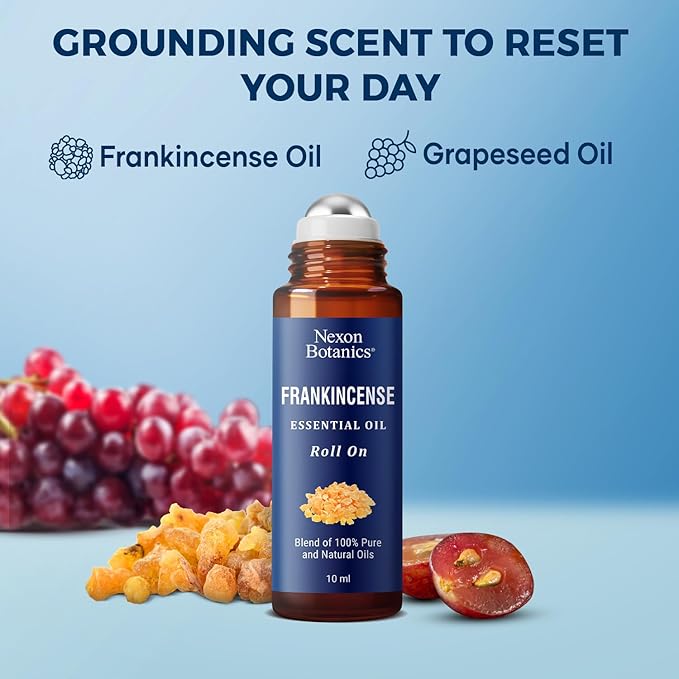 Frankincense Essential Oil Roll-On 10 ml - Pure, Natural Oil with Grapeseed for Aromatherapy & Skin Care - Nexon Botanics