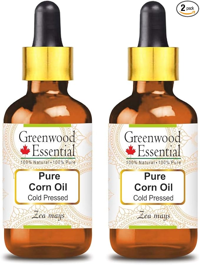 Greenwood Essential Corn Oil (Zea mays) with Glass Dropper | Cold Pressed | Natural | Undiluted | For Diluting Essential Oils | For Skin & Massage | Men & Women | 100ml X 2 (6.76 oz)