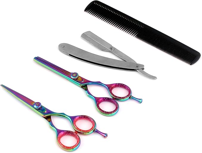 G.S Professional Titanium Barber Scissor Razors Edge Hair Cutting 5 Pcs Set 5.5" Barber Shears W/5.5" Texturizing/Thinning Shears Made of Japanese Stainless Steel with Black Leather Case