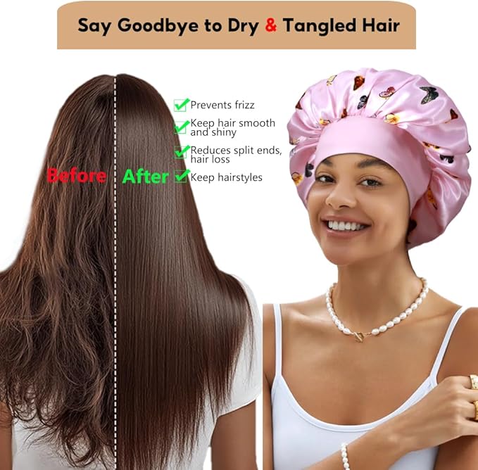 3+3 Large Satin Bonnets with Scrunchies for Women, Wide Band Hair Bonnet for Sleeping Braids Curly Hair