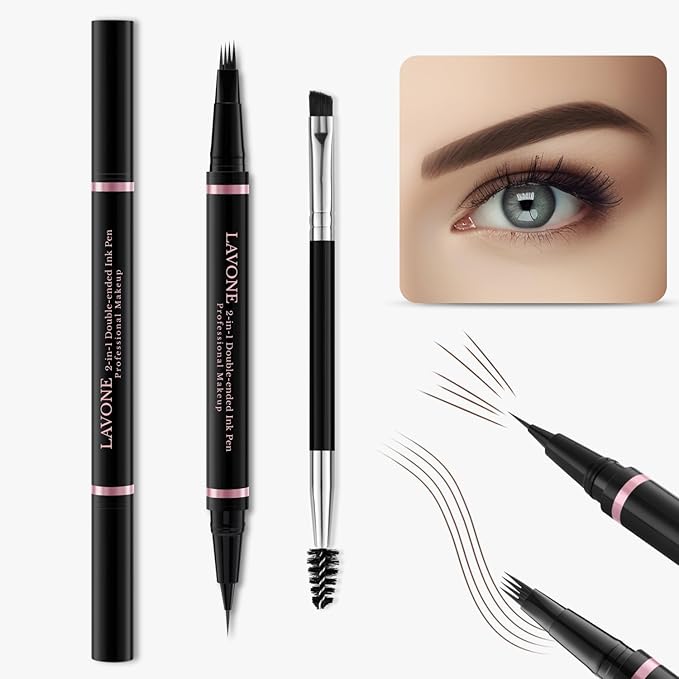 Eyebrow Pencil,2-in-1 Waterproof Eyebrow Pen with 4 Tip Brow Pen and Ultra-Precise Brow Pencil,with Dual-ended Eyebrow Brush,Eyebrow Makeup for Natural Looking Eyebrows - Brunette