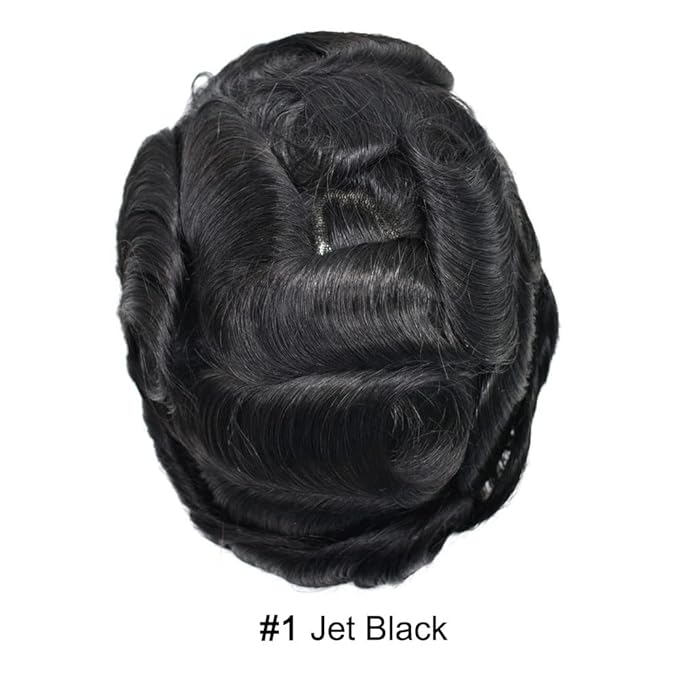 FACE MIRACLE Lace Center Mens Toupee Human Hair System French Lace Toupee for Men Thin Skin PU Around Hair Replacement System V-Looped Mens Hair Wig Units 5"X7" 1#JET BLACK