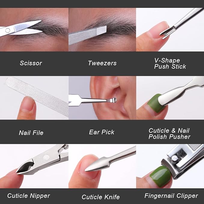 Manicure Kit, FAMILIFE Professional Manicure Set Nail Kit, 11 in 1 Stainless Steel Nail Clippers Set for Men Pedicure Kit, Men Grooming Kit with Portable Black Leather Travel Case Luxury Gifts for Him