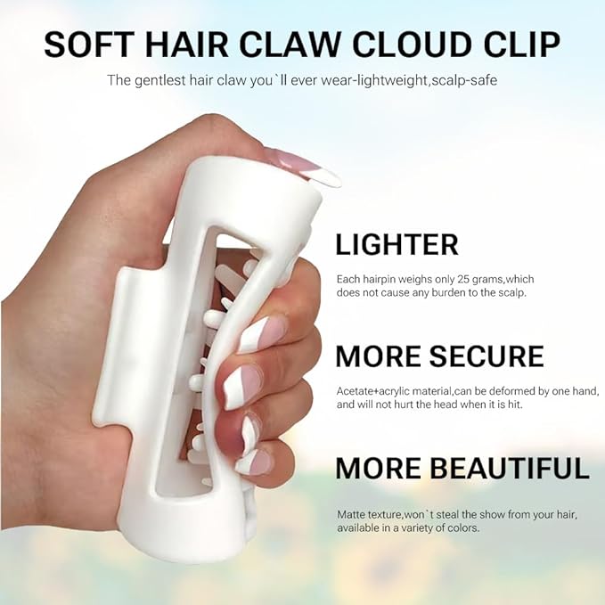 Silicone Hair Clips, Cloud Hair Pins for Women, 3.9 inch Soft Hair Claw Clip for Thick/Fine/Thin/Curly Hairstyle, Black 3 Pack