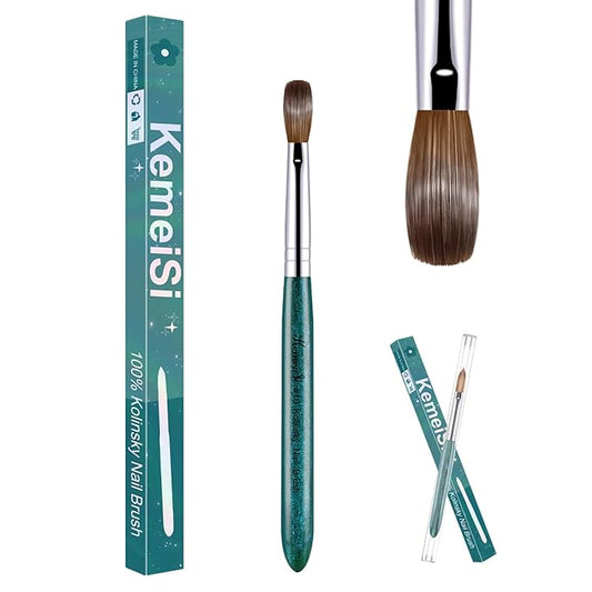 Acrylic Nail Brush Size #10, 100% Pure Kolinsky Nail Art Brushes for Acrylic Application, Sturdy Starry Handle Oval Shaped Nail Design Tools for Professional Manicure DIY, Green