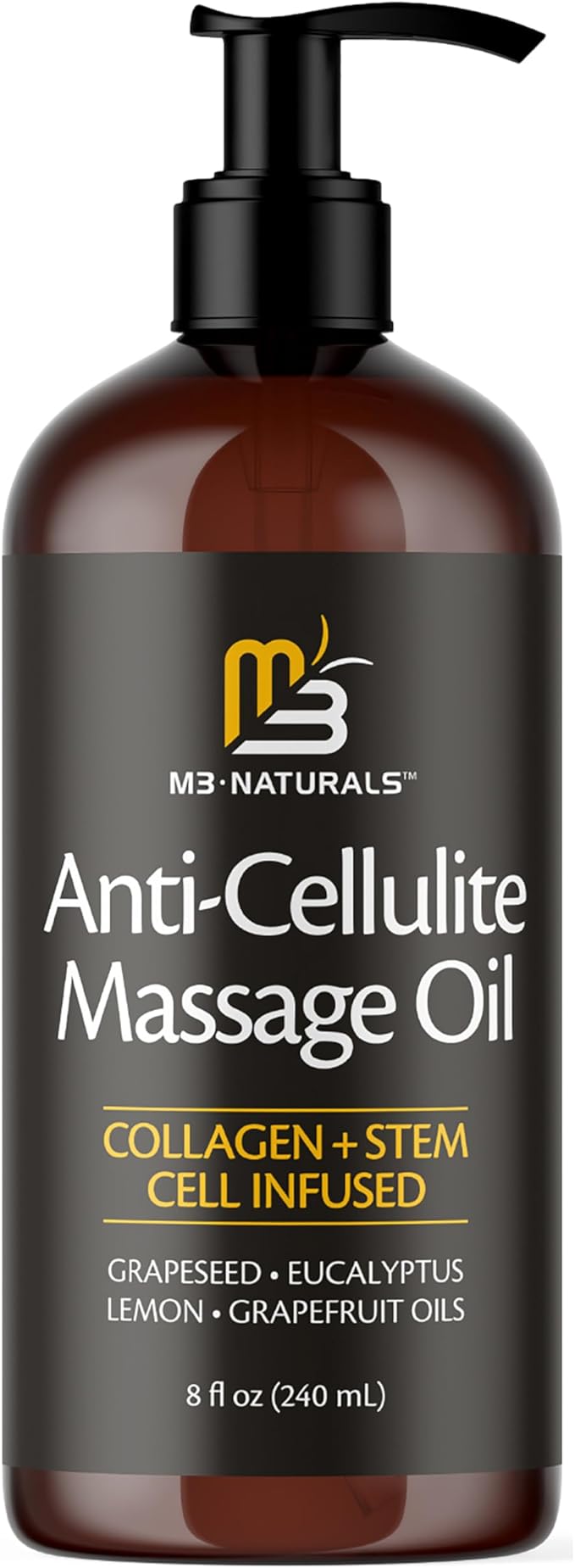 Anti Cellulite Massage Oil and Firm Dry Brush Kit | Collagen & Stem Cell Skin Tightening Kit | Radiant Body Care Kit for Women by M3 Naturals