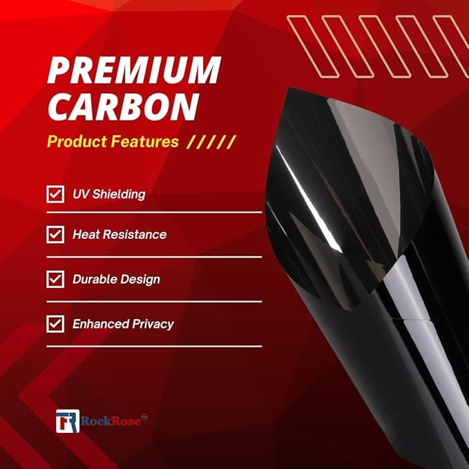 RockRose 20% Premium Carbon Car Window Tint Film 24 in x 15FT 2PLY Charcoal Privacy Film UV, Heat Blocking Tint for Car or Home Adhesive Film Easy Shrink, Plotter Friendly Pro Grade