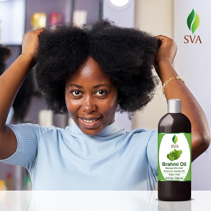 SVA Brahmi Oil - 8 Fl Oz – 100% Natural Cold Pressed Brahmi Oil - for Face, Skin Care, Hair Care, Scalp Massage & Body Massage – Carrier Oil with Pump