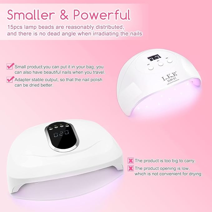 Wisdompark 72W UV LED Nail Lamp Dryer for Gel Polish with 15 Beads Curing lamp 3 Timer Settings & Auto Sensor, Professional Nail Light with LCD Touch Display