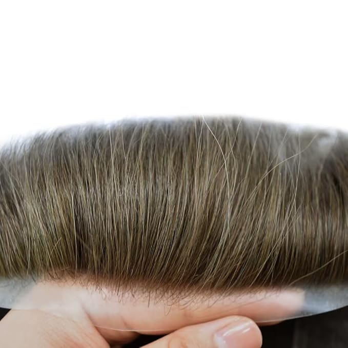 FACE MIRACLE Hair System for Men French Lace Mens Toupee Human Hair Replacement System Lace with PU Toupee for Men Male Hair Piece Wigs 7"X9" #4ASH