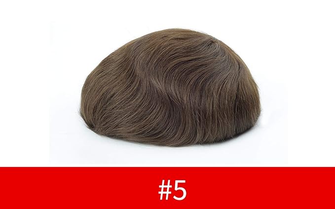 Lordhair Toupee for Men European human hair Full French Lace Hairpieces，Base Size 7x9 inch Hair Replacement System for Men Natural Hairline Human Hair Wig Medium Brown #5