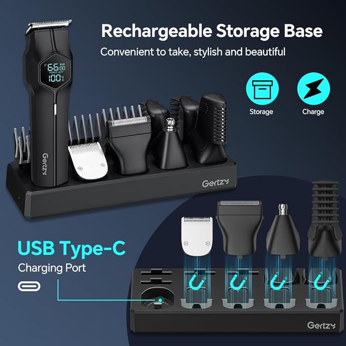 5-in-1 Electric Beard Trimmer Body Hair Trimmer Kit, Professional Cordless Hair Clippers for Men Rechargeable, IPX7 Waterproof Mens Grooming Kit for Face, Mustache, Body, Nose, Gifts for Men (Black)