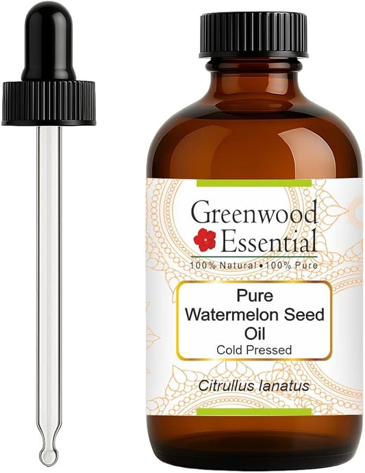 Greenwood Essential Pure Watermelon Seed Oil (Citrullus lanatus) with Glass Dropper Cold Pressed 120ml (4 oz)