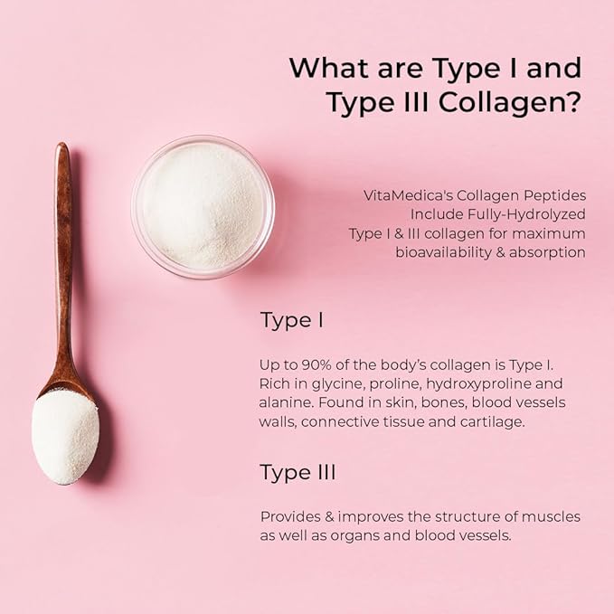 VitaMedica Collagen Peptides Powder for Women & Men - Healthy Hair, Skin, Nails, Bones and Joints - Hydrolyzed Types I & III, Grass-Fed, Pasture-Raised Protein, Zero Sugar - 30 Servings