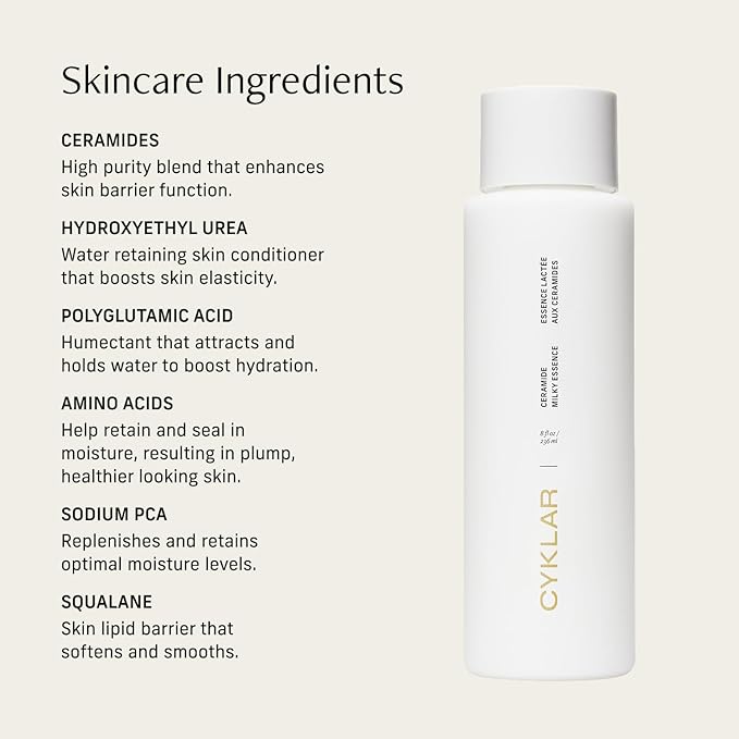 CYKLAR Ceramide Milky Essence – Unscented Body Lotion for Dry, Sensitive Skin – Lightweight Hydrating Ceramide Moisturizer for Skin Barrier with Polyglutamic Acid & Hydroxyethyl Urea - 8 fl oz