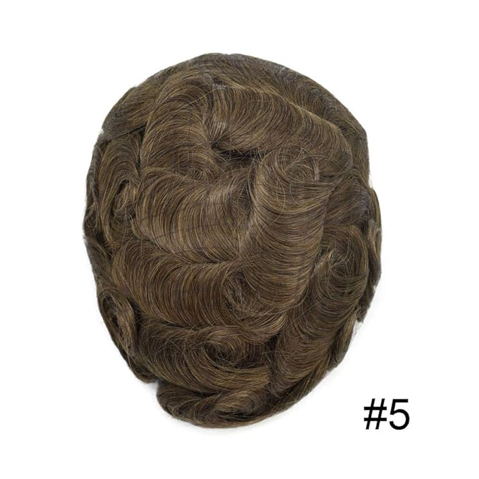 FACE MIRACLE Mens Toupee Lace Front Hairpieces Soft Human Hair Replacement System Natural Hairline Toupee for Men French Lace Poly V-Looped Mens hair Units 8"X10" 5#MEDIUM LIGHT BROWN