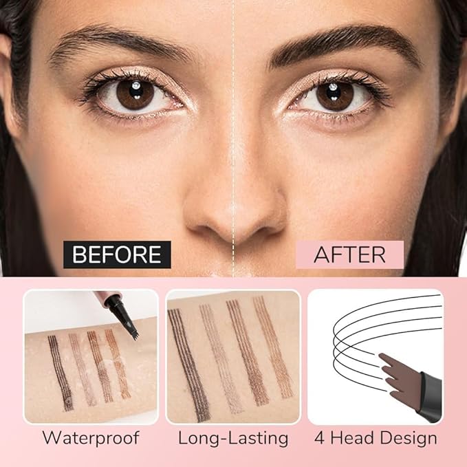 Eyebrow Pencil, Microblading Eyebrow Pencils for Women, Premium Magic 3D Waterproof Microblading Eyebrow Pen 4 Fork Tip Tattoo Pencil, Eye Brow Makeup Long-Lasting for Women (Black)
