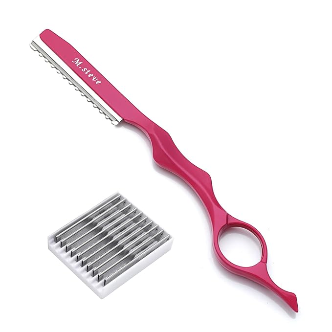 Hair Razors For Cutting Hair 6.89",Hair Cutting Razor Professional Texturizing Cutting Razor with Replacement Stainless Steel Blades,Ideal for Salon/Home -11PCS Pink