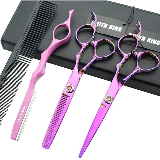 Professional Hair Cutting Scissors Set with Razor Comb Case,Hair cutting shears Hair Thinning shears with rose handle (6.0 inches)