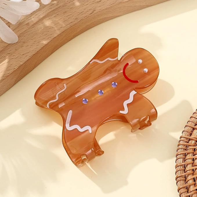1pc Gingerbread Man Hair Clip, Xmas Acetic Acid Claw Clips, Large Hair Claw Clips for Thick/Thin Hair, Cute Brown Gingerbread Design Medium Hairpin, Sparkling Hair Accessories for Christmas Decor