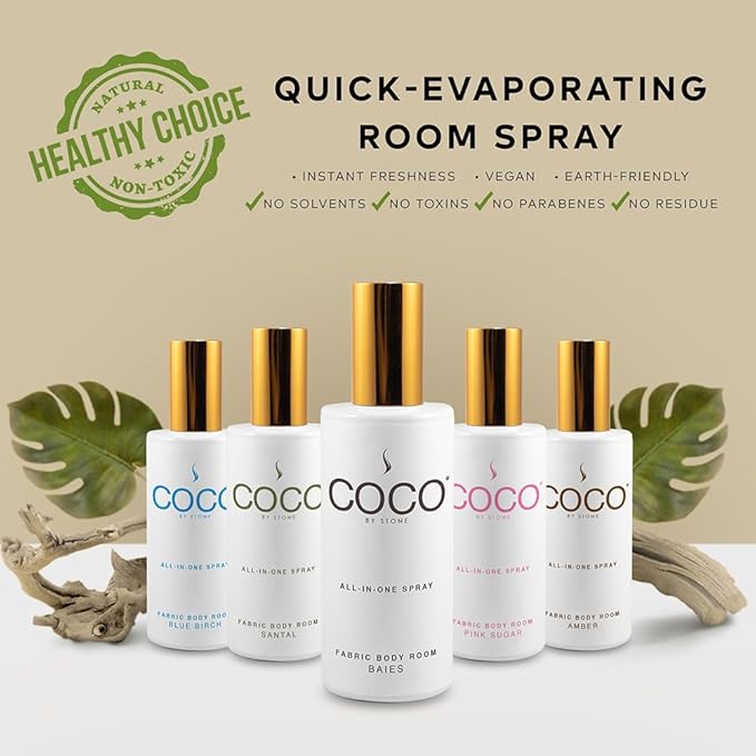 COCO by Stone 5oz All-in-One Spray (Baies) Shake & Spray Formula for Fabric, Pillows, Interiors, Clothing, Home Fragrance Accessories, Room Perfume, Room Deodorizer, Vegan & Cruelty-Free