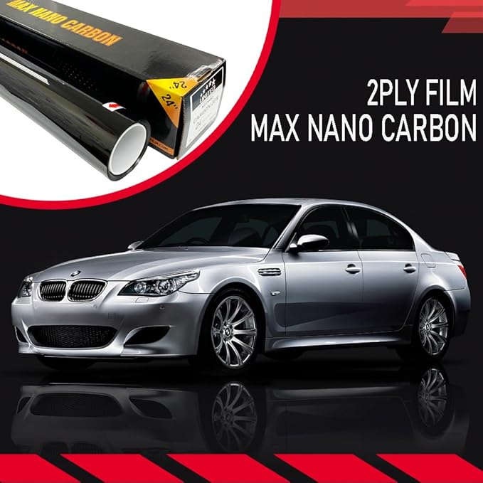 United Window Tint Car Film 36" in x 25'Ft MAX Nano Carbon Film 2Ply 20% VLT - Clear Polyester Privacy Window Tint Blocks UV/IR Rays, Heat & Glare- Laminate Adhesive with Lifetime Color Stability…