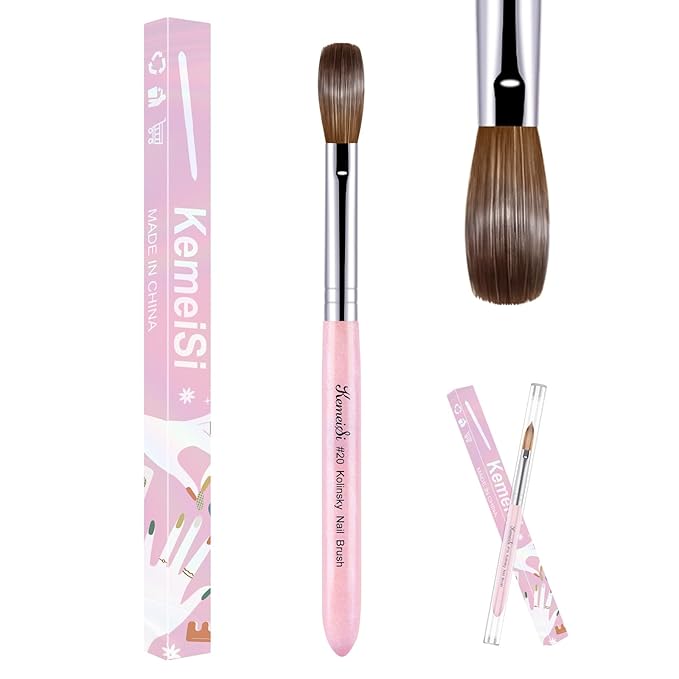Acrylic Nail Brush Size #20, 100% Pure Kolinsky Nail Art Brushes for Acrylic Application, Sturdy Starry Handle Oval Shaped Nail Design Tools for Professional Manicure DIY, Pink