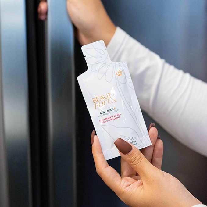 Beauty Focus Collagen Plus | Strawberry Flavor | Bioactive Collagen Peptides | Supports Skin Hydration & Elasticity | Convenient 30mL Pouches for Daily Use