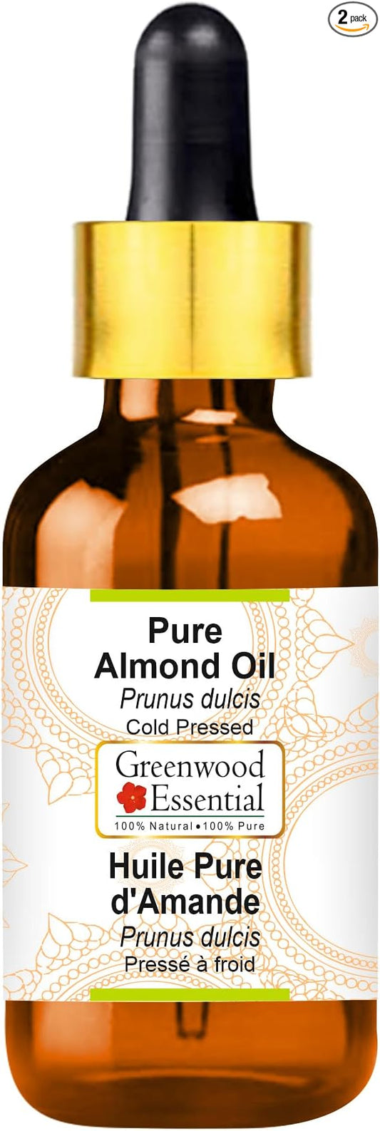 Greenwood Essential Pure Almond Oil (Prunus dulcis) with Glass Dropper Cold Pressed 10ml (0.33 oz)