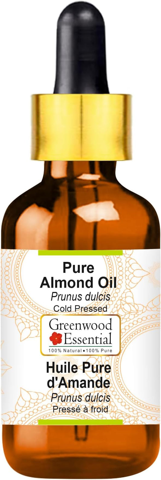 Greenwood Essential Pure Almond Oil (Prunus dulcis) with Glass Dropper Cold Pressed 120ml (4 oz)