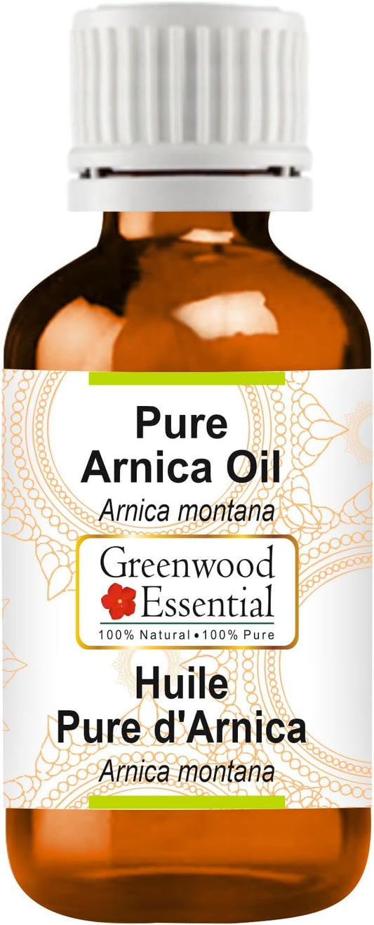 Greenwood Essential Arnica Oil (Arnica montana) | Infused | Pure | Non-Sticky | Lightweight | For Massage Preparations | Natural | Ayurvedic | For Men & Women | All Skin Types | 5ml (0.16 oz)