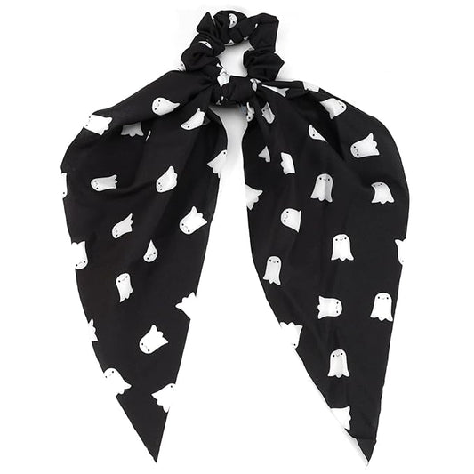 Halloween Hair Ties for Women Girls Soft Fall Ghosts Hair Scrunchies Spooky Black White Hair Tie Ribbon Hair Bows Ponytail Holder Hair Accessories