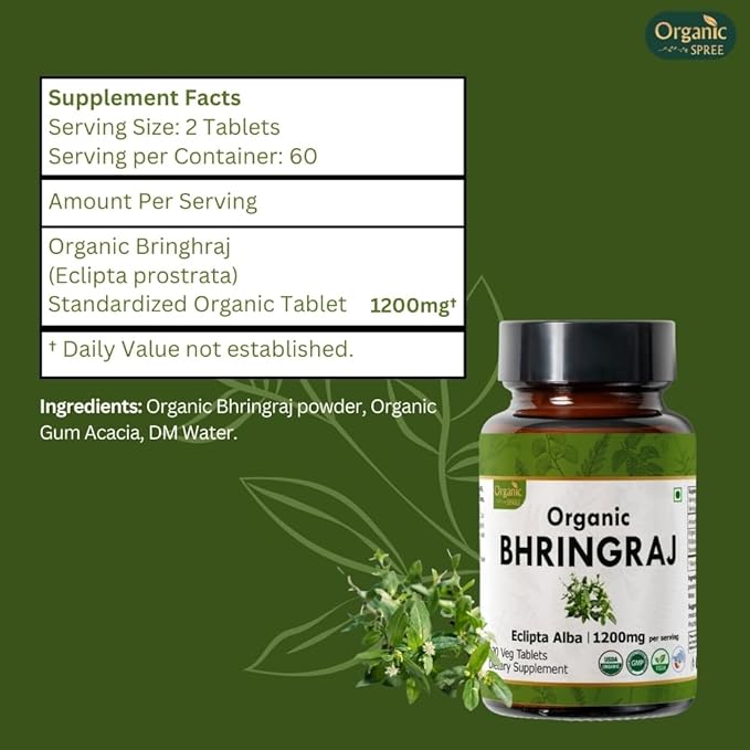 Bhringraj 120 Tablets | Eclipta Alba (Bhringraj) | USDA Organic Certified | Ayurvedic Hair Care | Organic and Natural 120tab