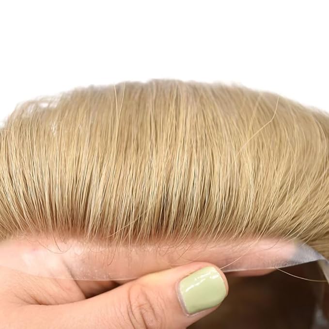 FACE MIRACLE Lace Front Mens Toupee Human Hair System Swiss Lace Center Toupee for Men Thin Skin PU Around Hair Replacement System V-Looped Mens Hair Wig Units 6"X9" #20 light ash blonde