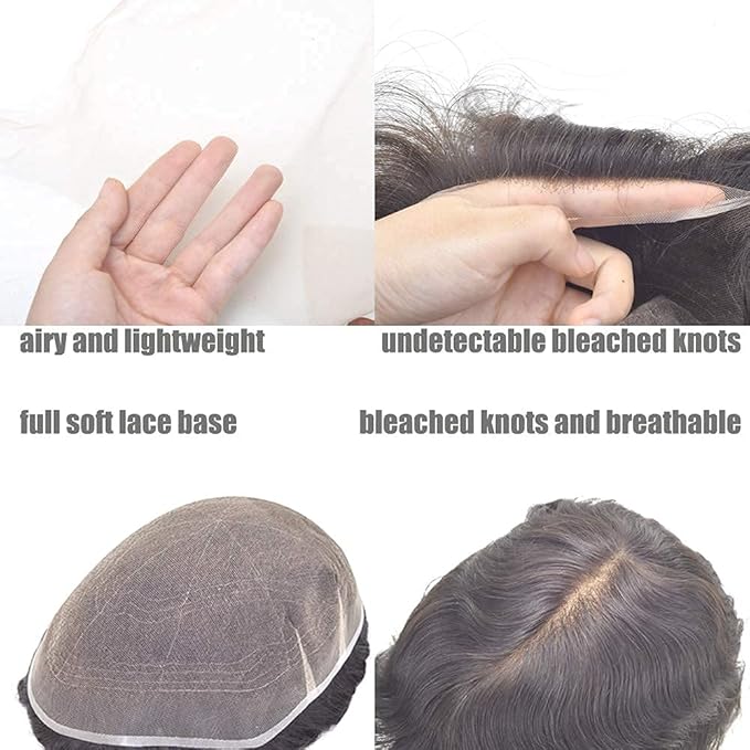 Lordhair Toupee for Men European human hair Full French Lace Hairpieces，Base Size 7x9 inch Hair Replacement System for Men Natural Hairline Human Hair Wig Medium Bark Brown #4