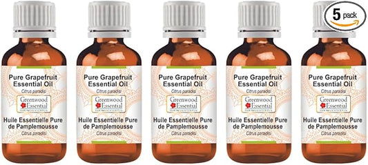 Greenwood Essential Pure Grapefruit Essential Oil (Citrus paradisi) Steam Distilled (Pack of Five) 100ml X 5(16.9 oz)