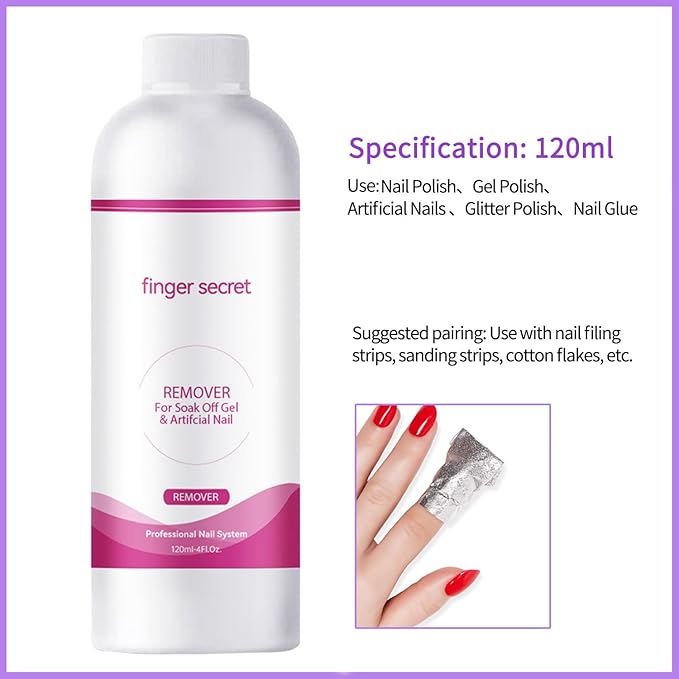 Nail Polish Remover 4Fl.Oz Nail Polish Remover Kit Professional Nail Glue Remover Quickly & Easily Remove Dip Powder Artificial Nails,Glitter Polish,Builder gel,poly gel acrylic powder.