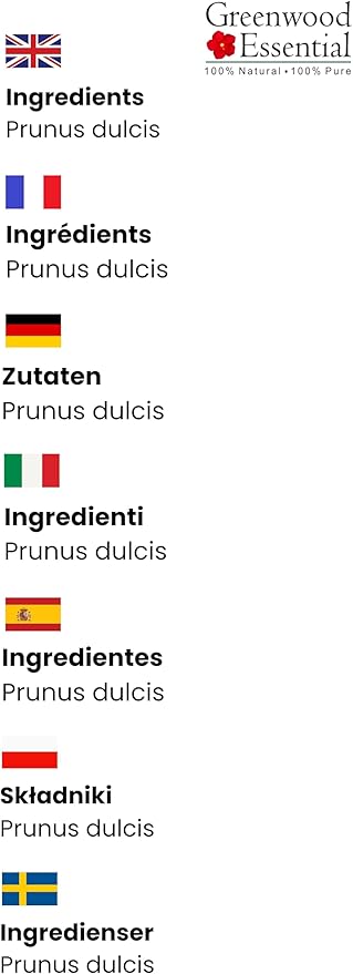 Greenwood Essential Pure Almond Oil (Prunus dulcis) Cold Pressed (Pack of Two) 100ml X 2 (6.76 oz)