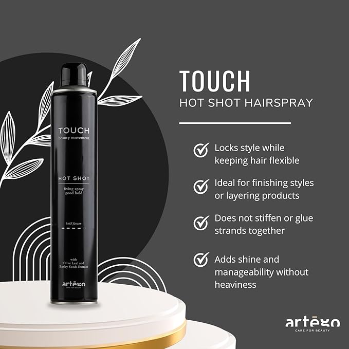 Artègo TOUCH Hot Shot Hairspray (16.9 fl oz) – Medium to Strong Hold Finishing Spray for Long-Lasting, Frizz-Free Styles