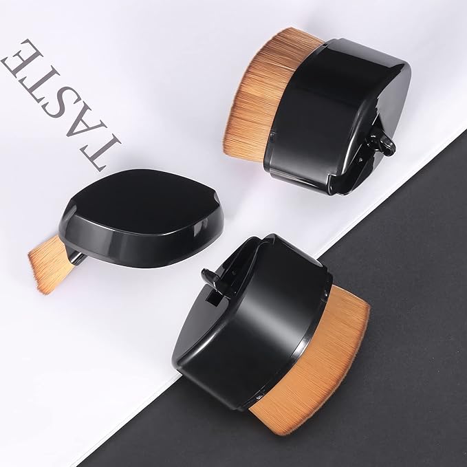 Retractable Flat Foundation Brush for Liquid Makeup with Cover, Liquid Foundation Brush, Flat Makeup Brush for Liquid Foundation, Cream Contour Brush for Cream Makeup. - Black, 55R