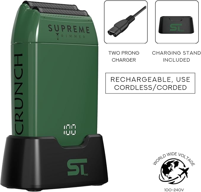 Supreme Trimmer Crunch STF602 – Waterproof Double Foil Shaver for Men | 150 Min Runtime, Wet/Dry Cordless & Corded Electric Razor | Hypoallergenic Foils for Face, Head & Stubble