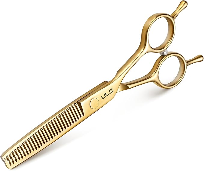 ULG Professional Texturizing & Thinning Shears - 6.5’’ Hair Cutting Scissors, Ultra Sharp Japanese Stainless Steel, Ambidextrous Ergonomic Handle for Barbers, Stylists, Salon & Home Use, Gold