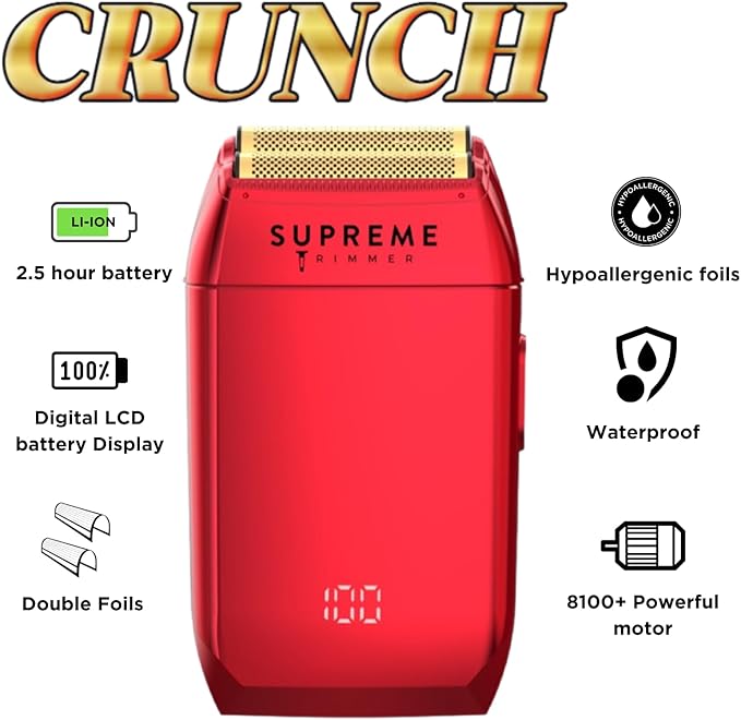 Supreme Trimmer Crunch STF602 – Waterproof Double Foil Shaver for Men | 150 Min Runtime, Wet/Dry Cordless & Corded Electric Razor | Hypoallergenic Foils for Face, Head & Stubble