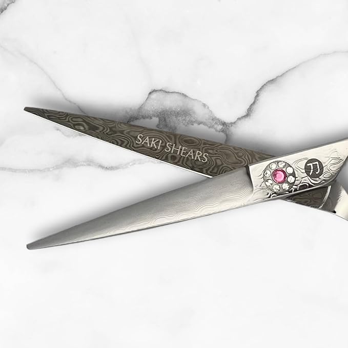 Saki Kohana Damascus Steel Hair Cutting Shears, 61-63 HRC Hardness, Japanese Convex Blade