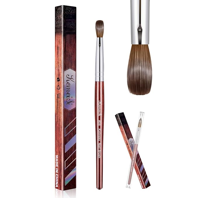 Acrylic Nail Brush Size 8,KEMEISI 100% Pure Kolinsky Nail Art Brushes Wood Handle Oval Shaped Acrylic Powder Nail Design Tools for Professional Manicure DIY Home Salon (Red)