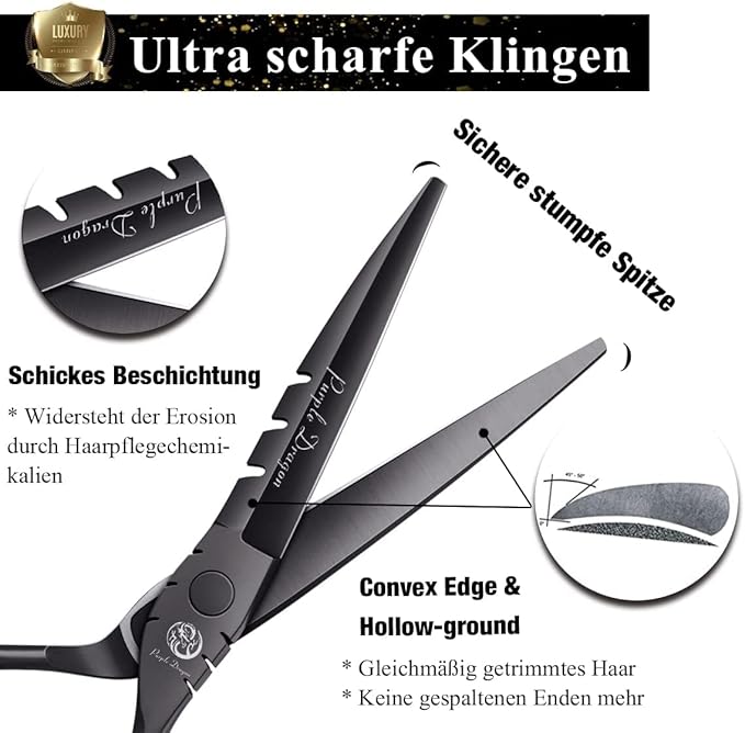 Purple Dragon Professional Japan 440C Hair Salon Cutting Shear and Barber Thinning Scissor Hairdressing Shear Set with Bag