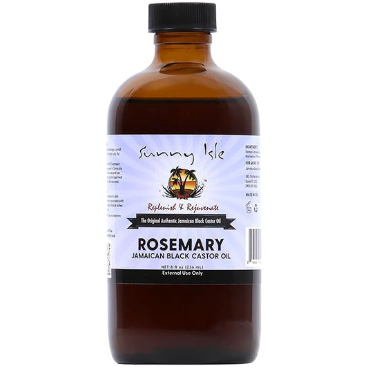 Sunny Isle Rosemary Jamaican Black Castor Oil 8oz | Hair Growth Formula | For Scalp & Gentle Acne-Prone Skin Care | Hot Oil Treatment
