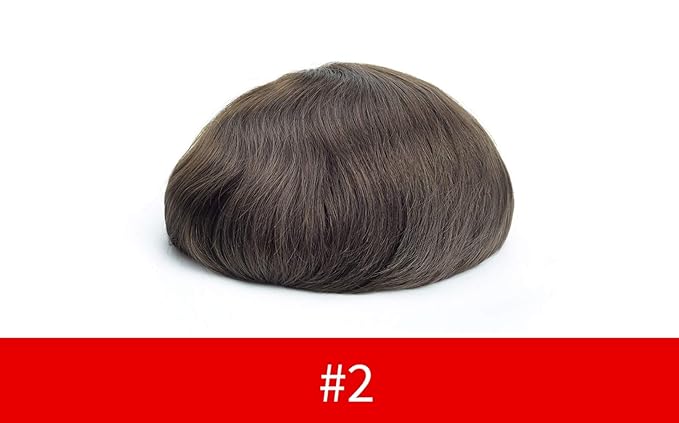 Lordhair Toupee for Men European human hair Full French Lace Hairpieces，Base Size 6x8 inch Hair Replacement System for Men Natural Hairline Human Hair Wig Dark Brown #2