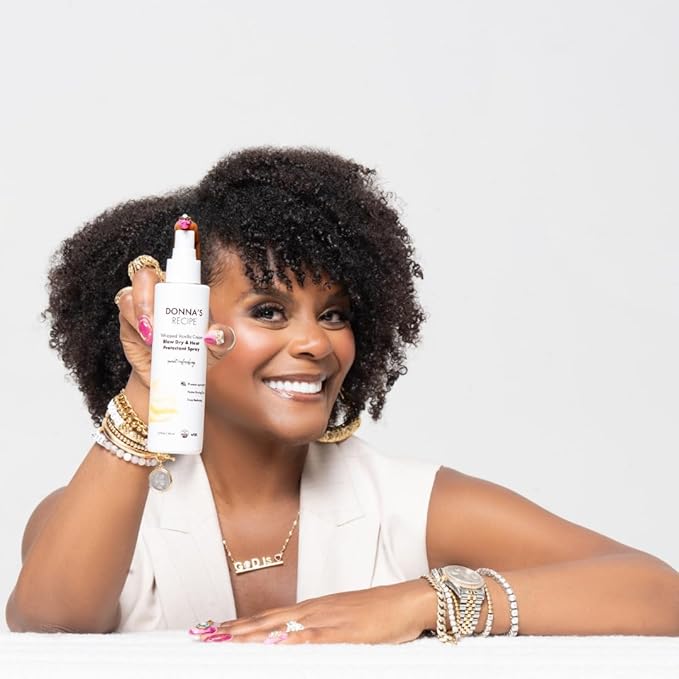 Donna's Recipe by Tabitha Brown | Whipped Vanilla Cream Blow-Dry & Heat-Protectant Spray – 450 °F Protection, Faster Drying, Frizz Control – 5.5 fl oz