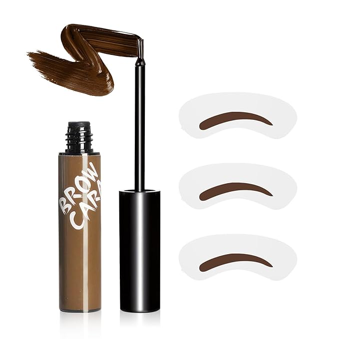 Brow Tattoo Peel Off Tint - Brow Gel Eyebrow Tattoos Waterproof, Eyebrow Gel Tint with Eyebrow Stencils Long-Lasting Makeup, Eye Brow Pencils Create Full Voluminous Brows for Women (Light Brown)